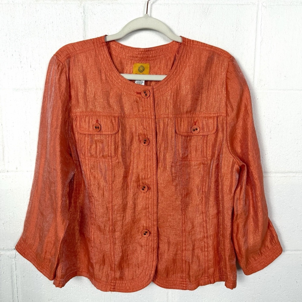 Ruby Rd. Womens Jacket Size 16 Lightweight Orange Iridescent Shimmery Maximalist